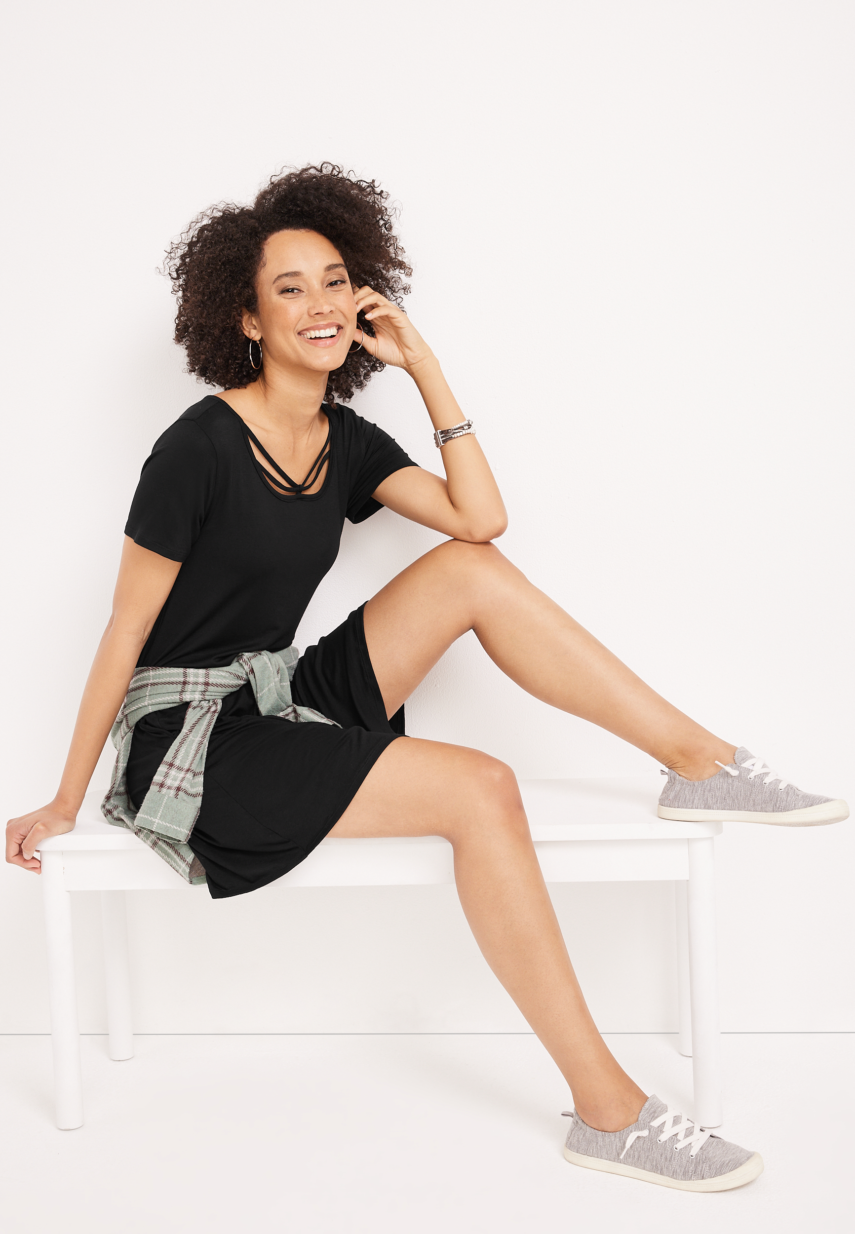 24/7 Solid Strappy T Shirt Mini Dress, C106, large