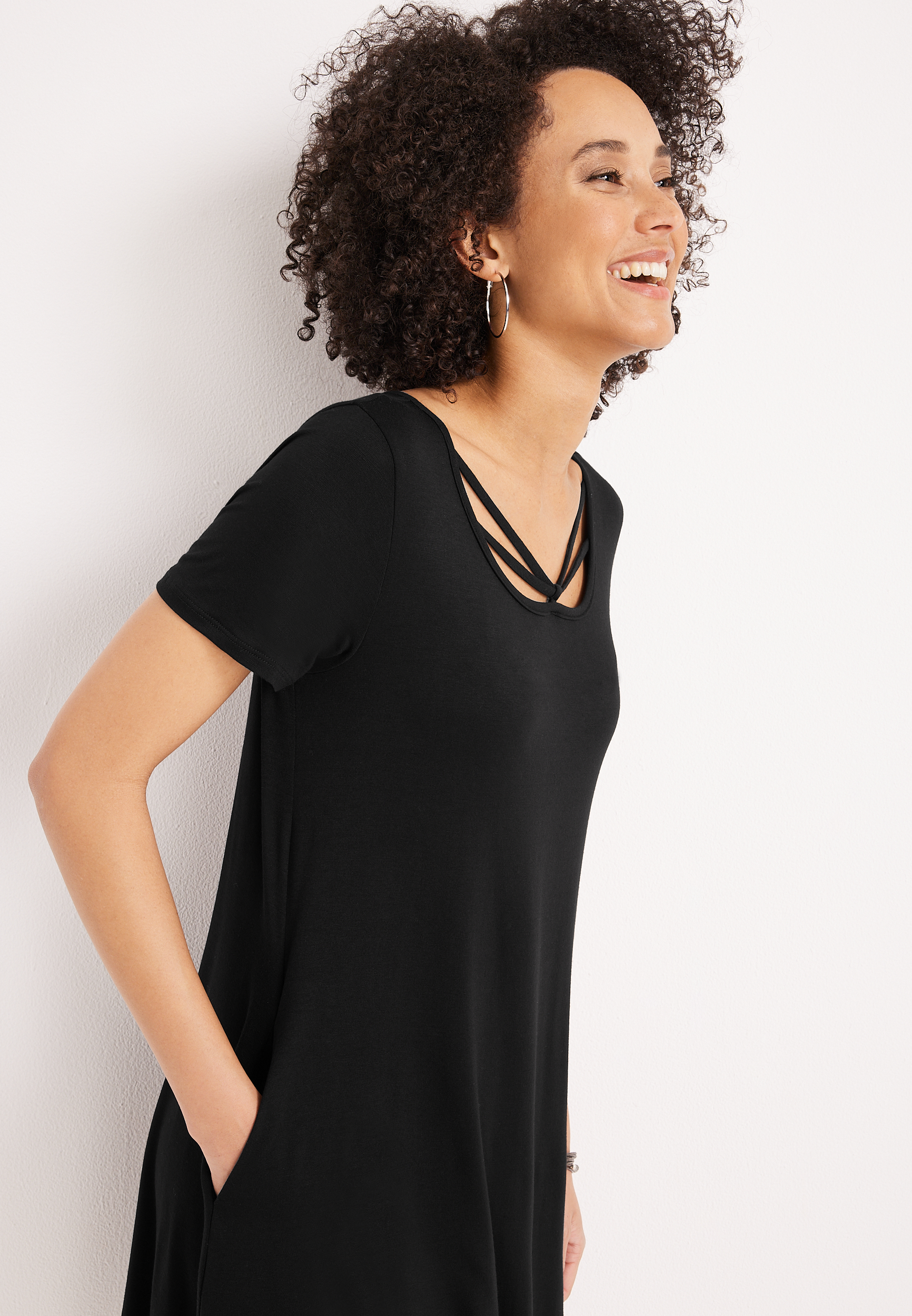 24/7 Solid Strappy T Shirt Mini Dress, C106, large