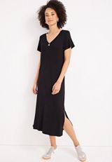 24/7 V Neck T Shirt Midi Dress, C106, small
