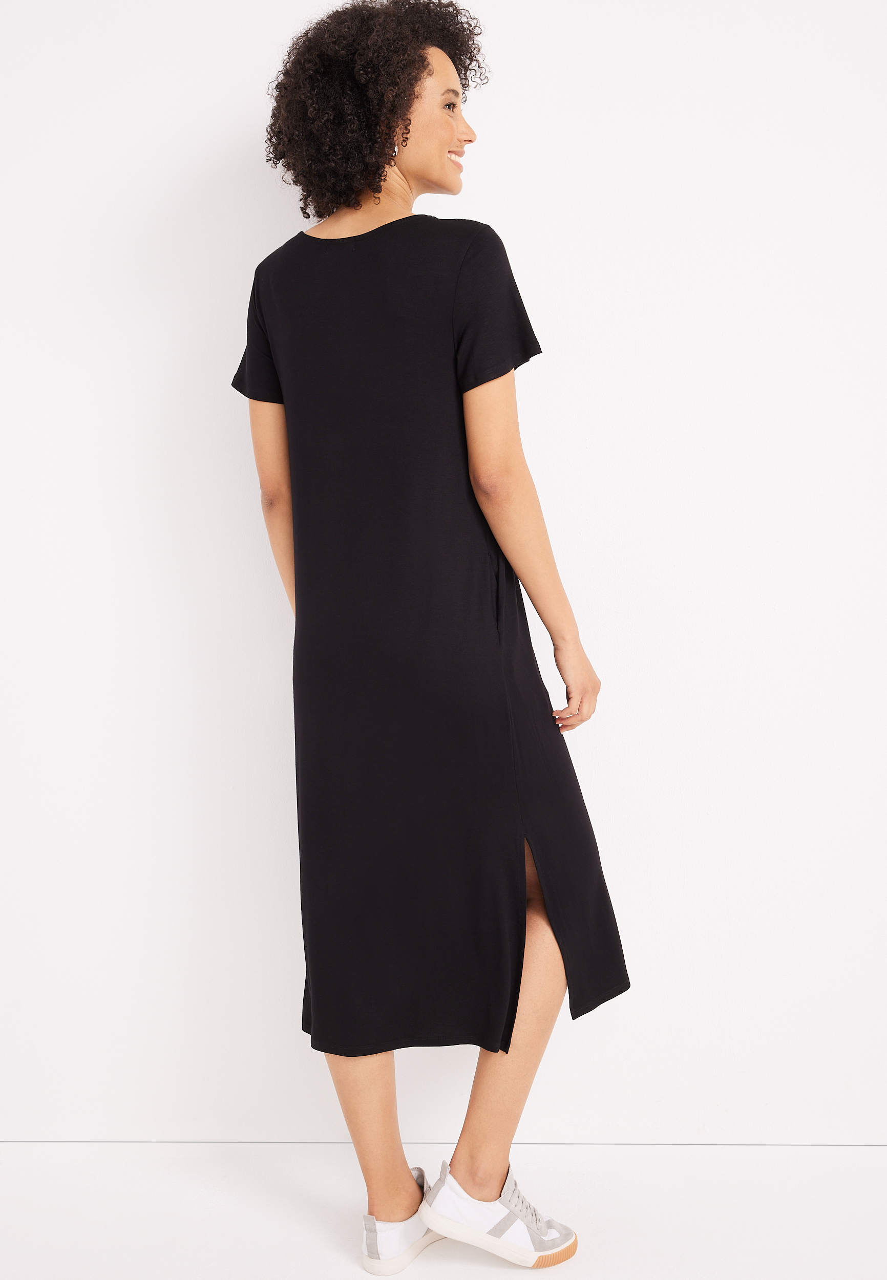 24/7 V Neck T Shirt Midi Dress, C106, large