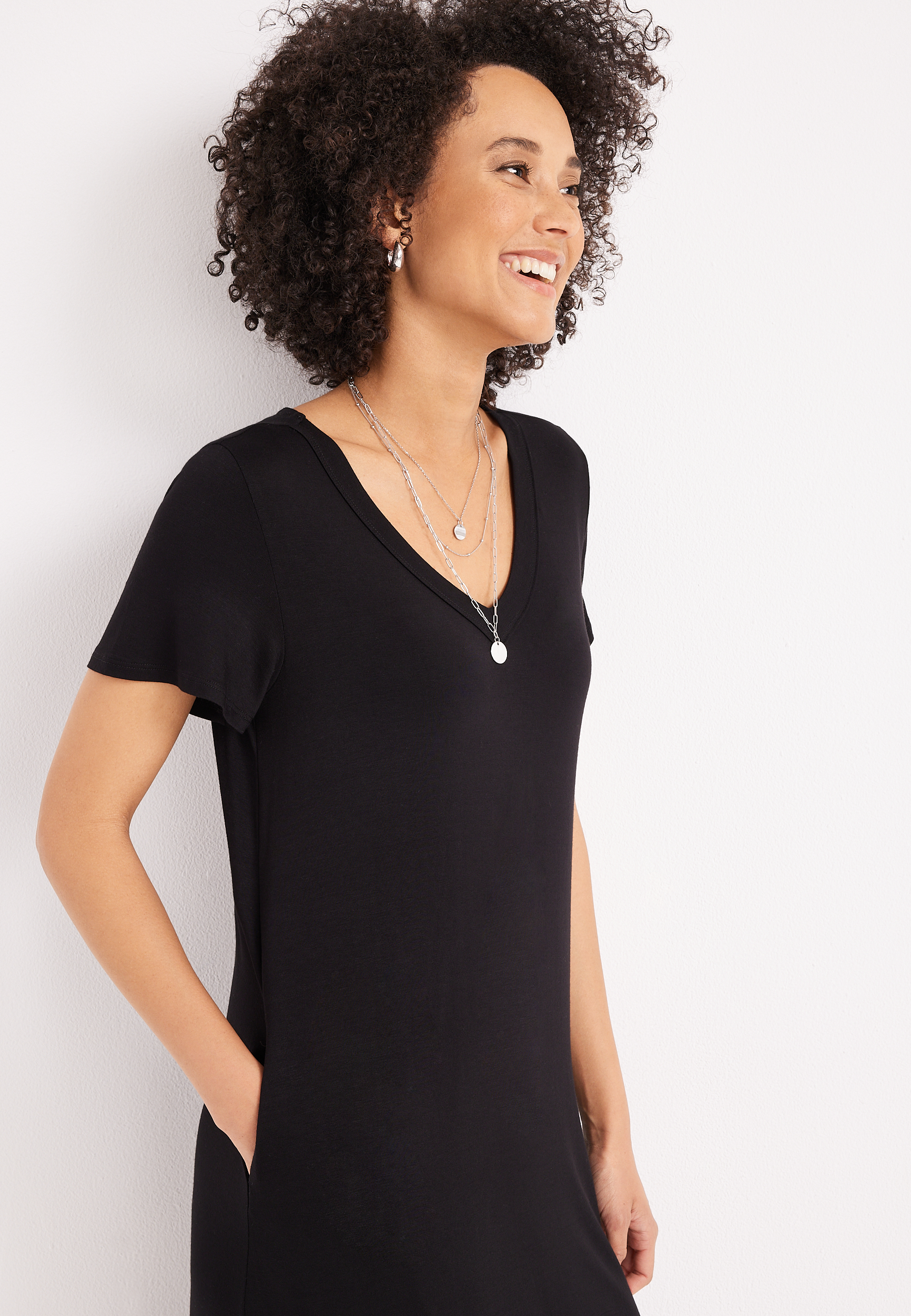 24/7 V Neck T Shirt Midi Dress, C106, large