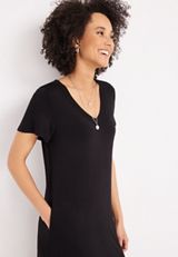 24/7 V Neck T Shirt Midi Dress, C106, small