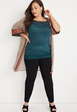 Plus Size Solid Lace Trim Crinkle Cami, , small