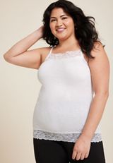 Plus Size Solid Lace Trim Crinkle Cami, C7313, small