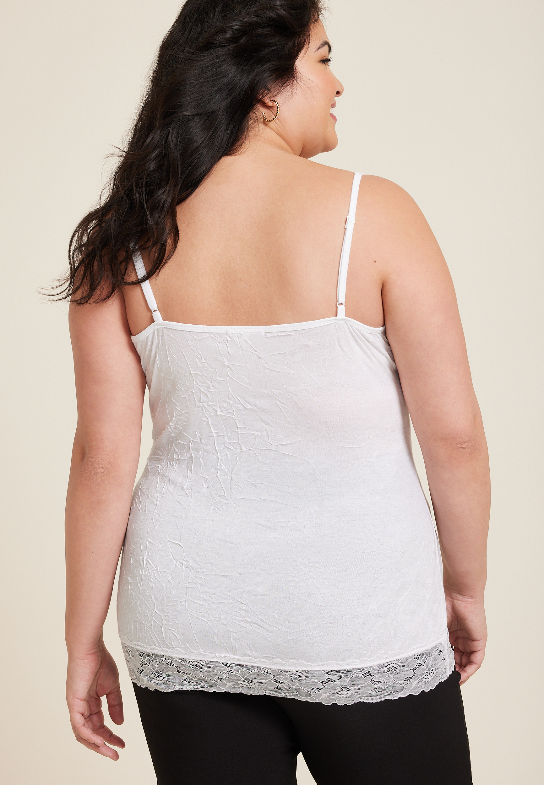 Plus Size Solid Lace Trim Crinkle Cami, C7313, large