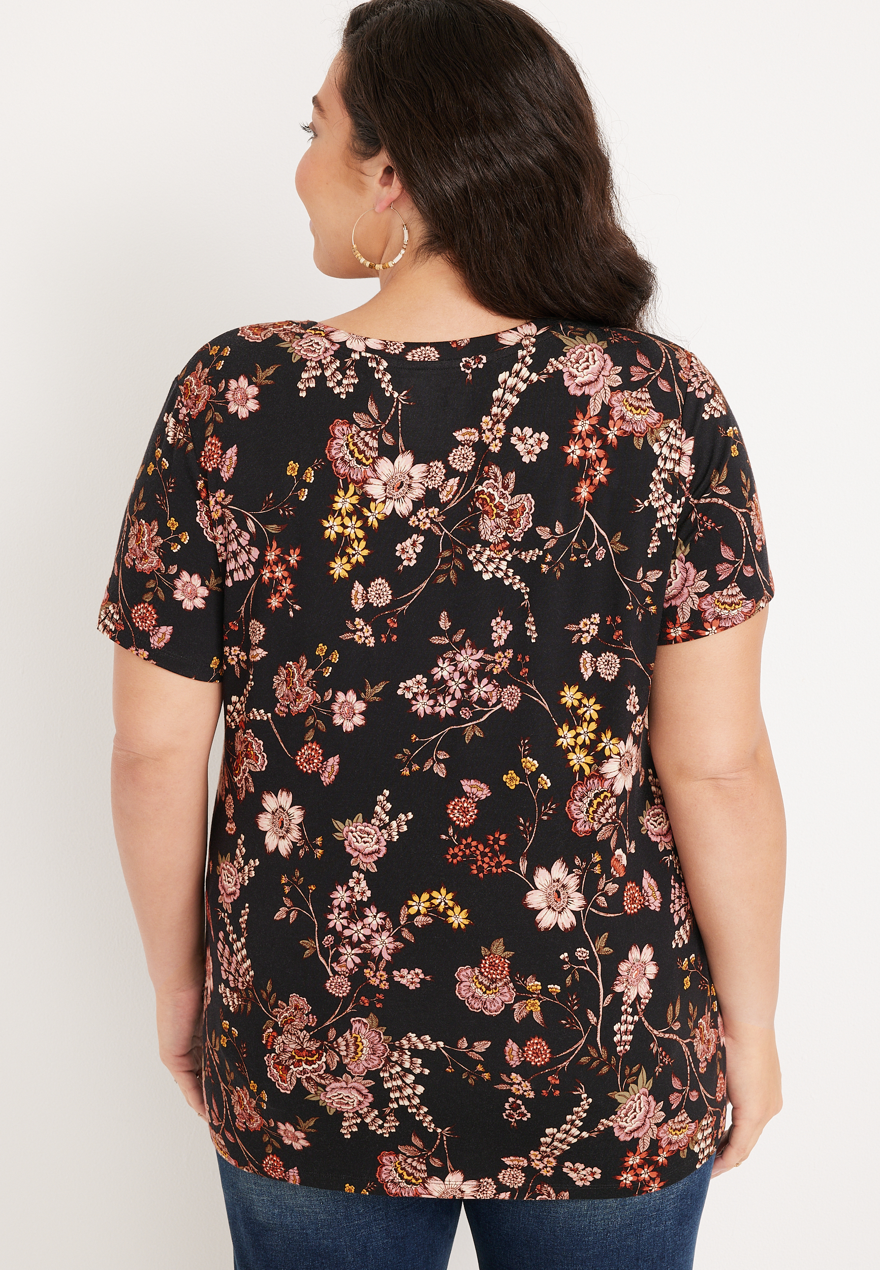 Plus Size 24/7 Flawless Floral Crew Neck Tee, BLACK COMBO, large