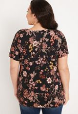Plus Size 24/7 Flawless Floral Crew Neck Tee, BLACK COMBO, small