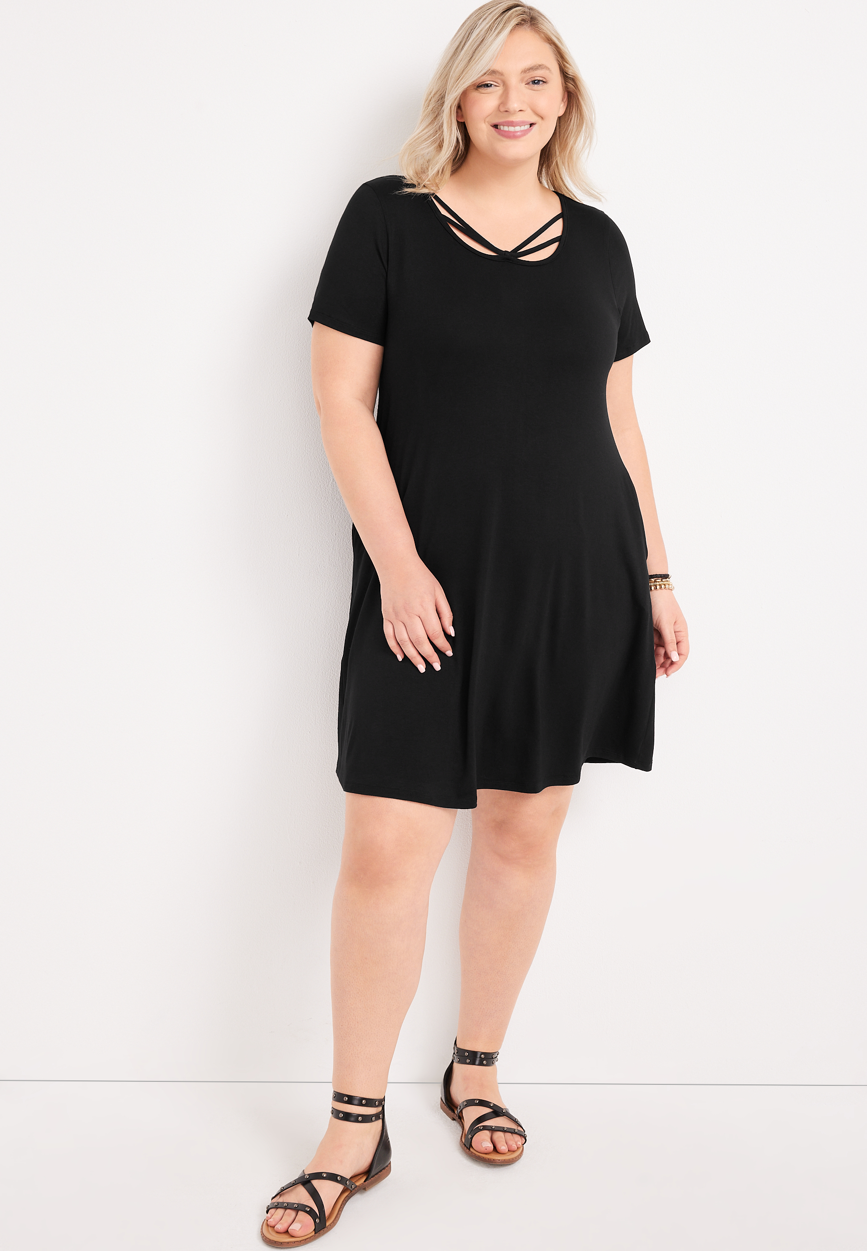 Plus Size 24/7 Solid Strappy T Shirt Mini Dress | maurices