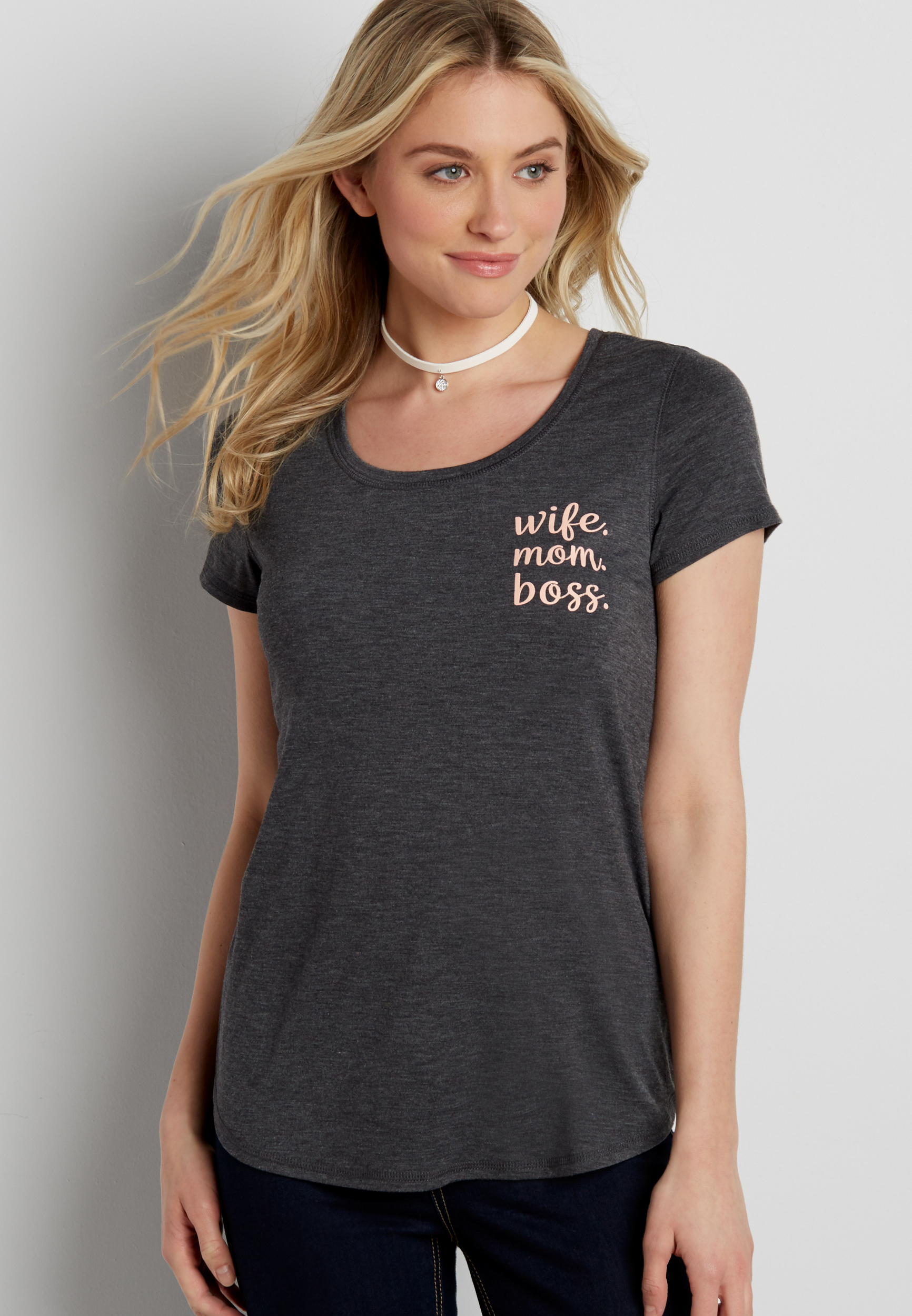 heathered tee with wife. mom. boss. graphic | maurices