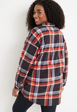 Plus Size Plaid Fleece Shacket, GRAY COMBO, small