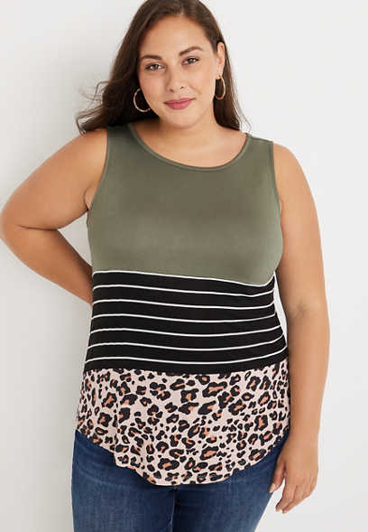 Plus Size 24/7 Flawless Animal Colorblock High Neck Tank Top