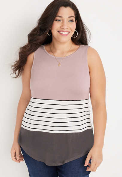 Plus Size 24/7 Flawless Striped Colorblock Tank Top