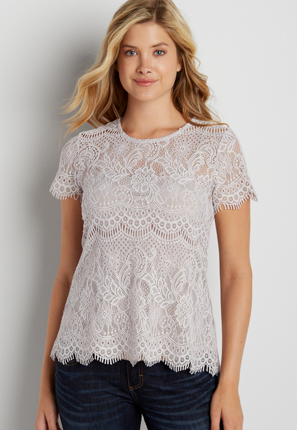 lace tee with scalloped eyelash hems | maurices