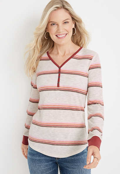 Striped Ribbed Henley Top