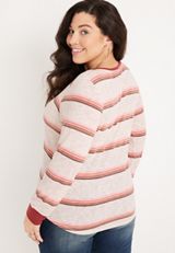 Plus Size Heartland Henley Striped Tee, HEATHERED COCOA COMBO, small