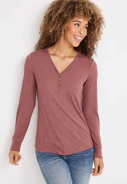 Solid Ribbed Henley Top