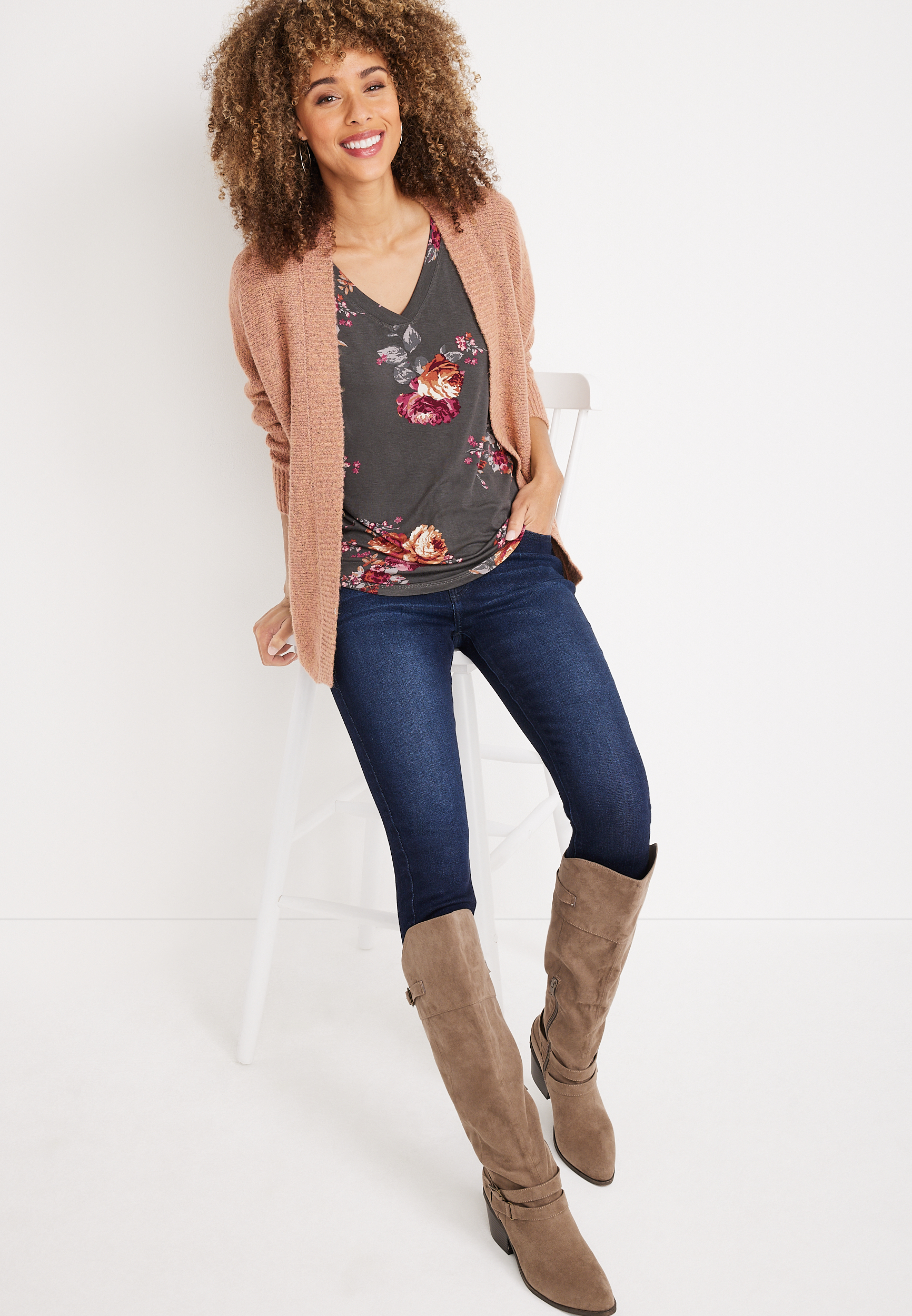 24/7 Flawless Floral V Neck Tank Top, GREY MOON COMBO, large
