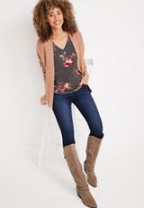 24/7 Flawless Floral V Neck Tank Top, GREY MOON COMBO, small