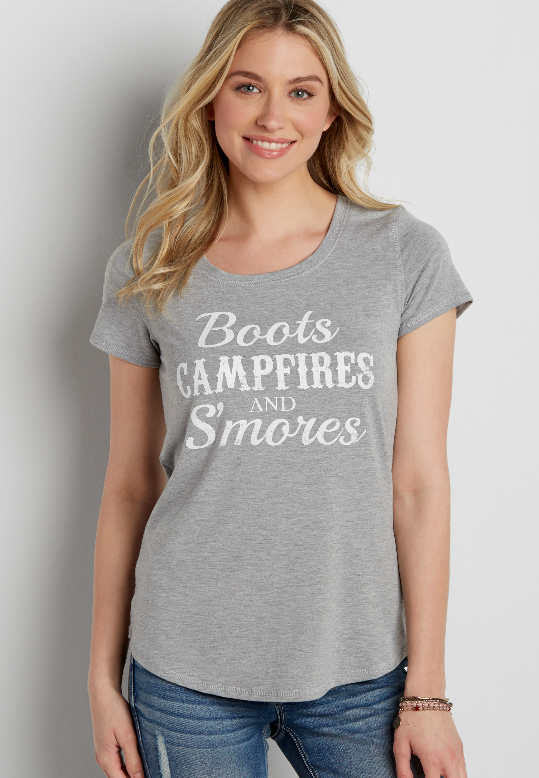 heathered tee with boots, campfires, and s'mores graphic | maurices
