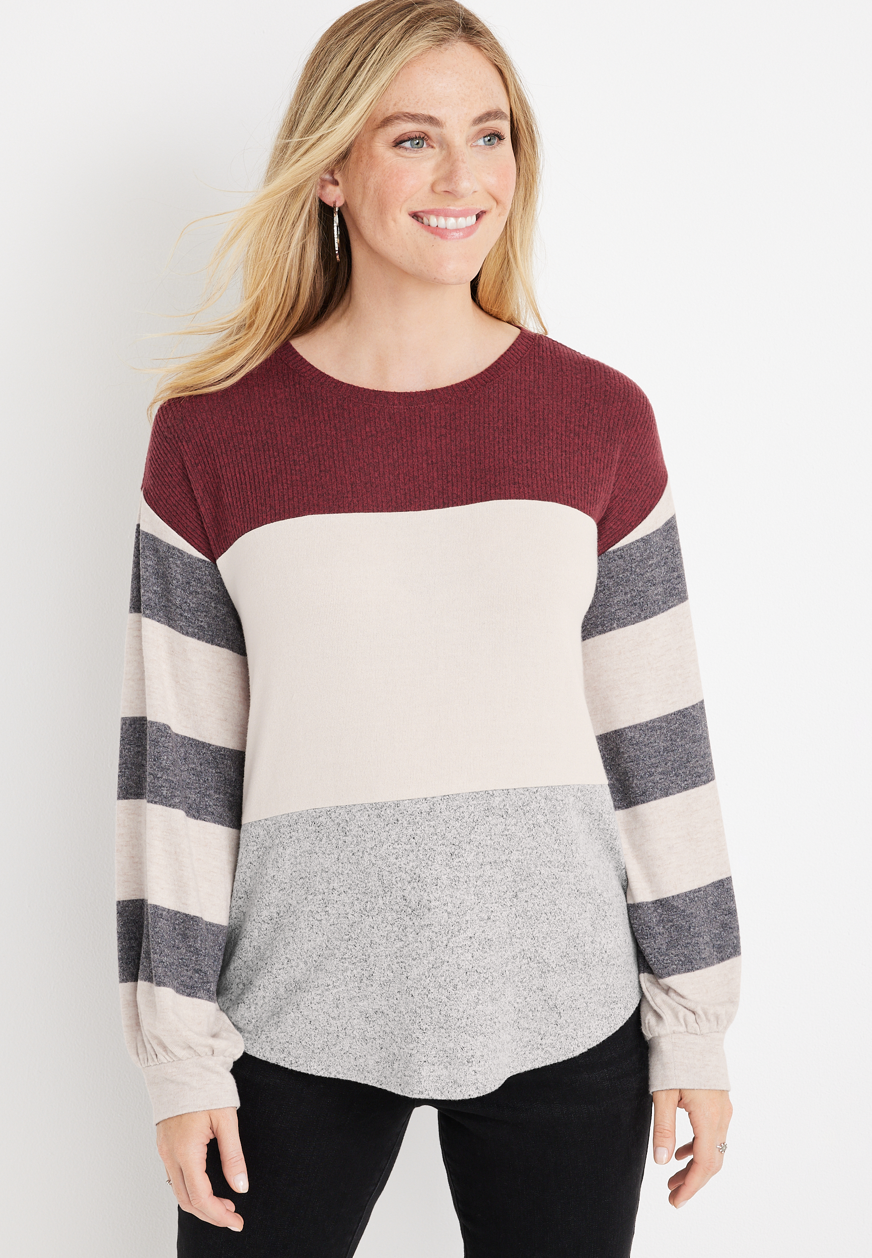 Colorblock Striped Sleeve Mixer Tee | maurices