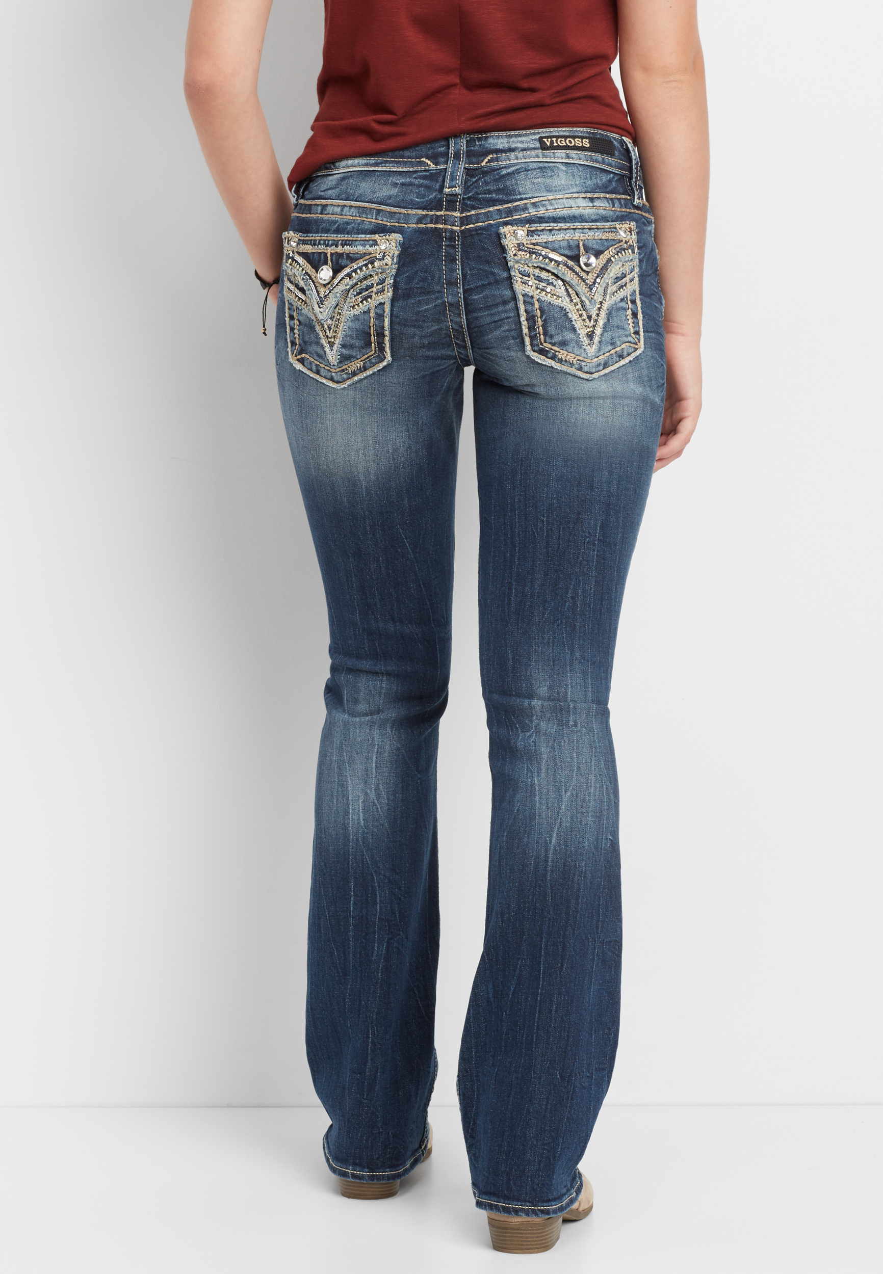 Vigoss® bootcut jeans with frayed sequin pockets | maurices
