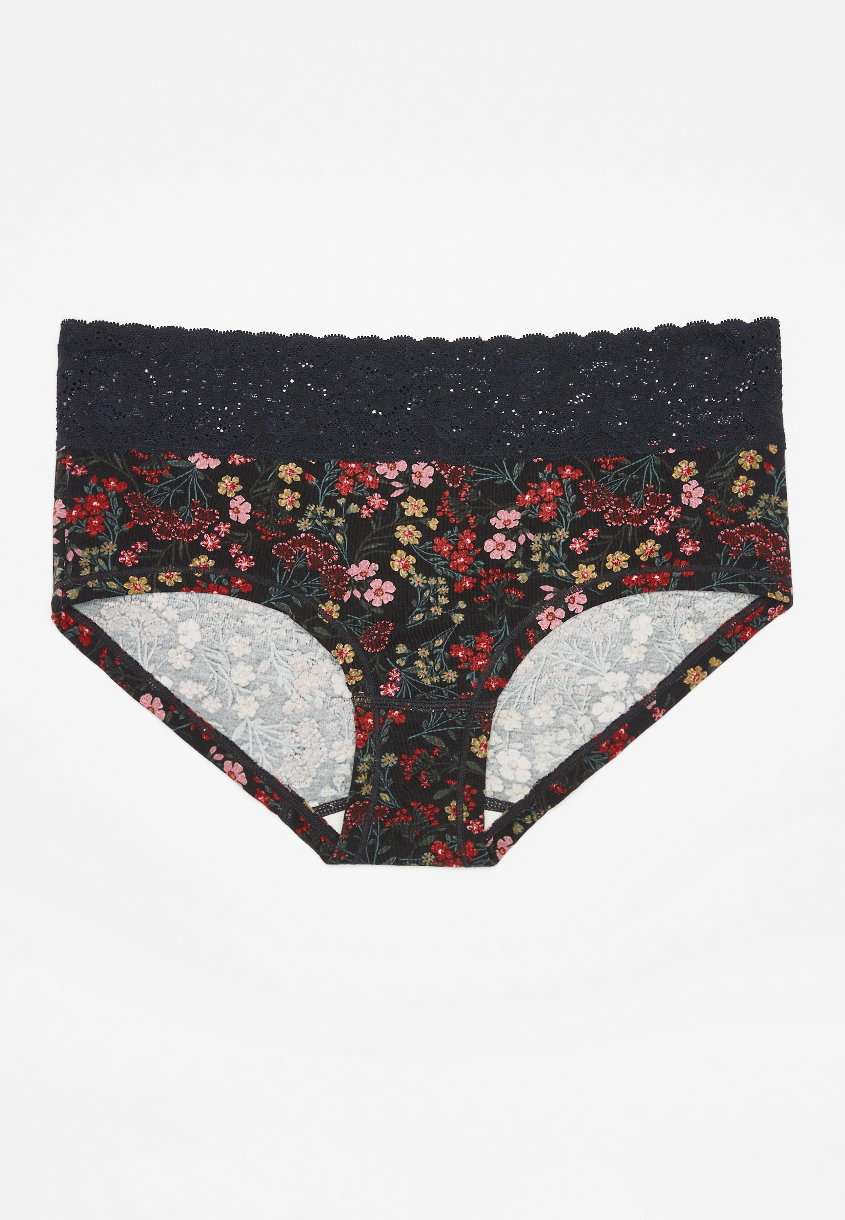 Simply Comfy Wide Lace Trim Floral Boybrief Cotton Panty | maurices