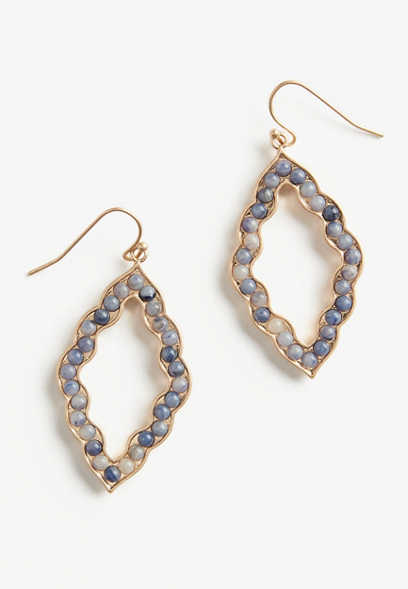 Blue Marble Beaded Frame Drop Earrings