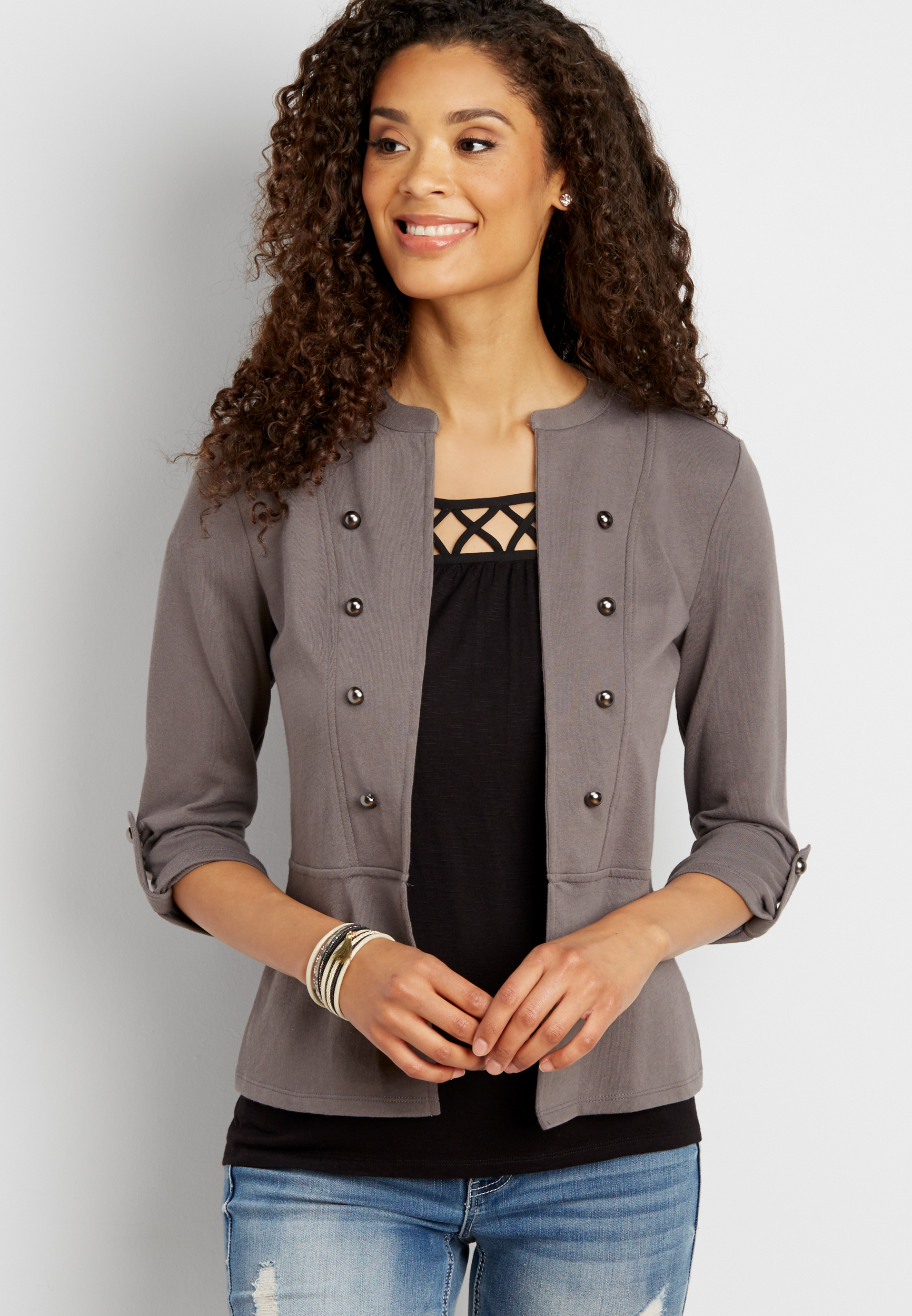 french terry military style cardigan maurices