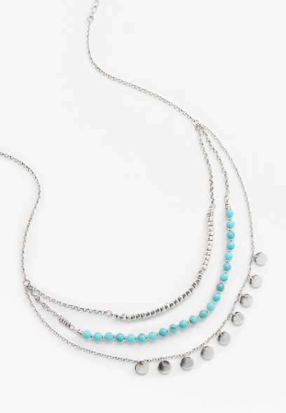 Silver and Turquoise Bead Layered Necklace