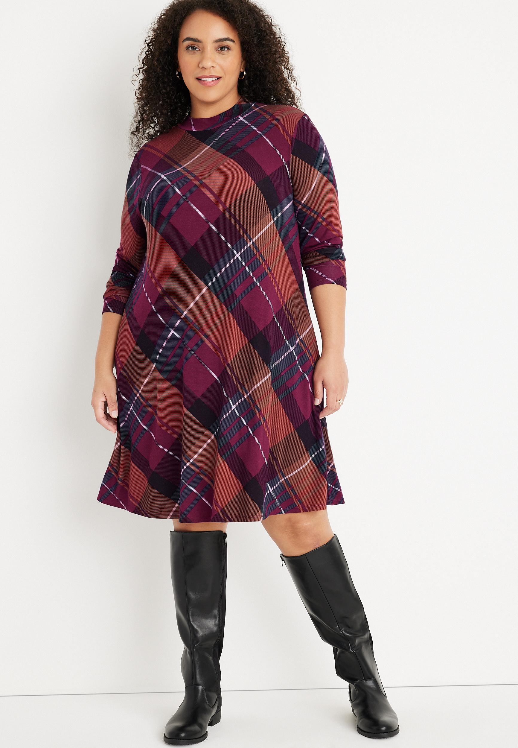 natalie dressed Plus Size Red Plaid Printed Dress Online in India main image 1