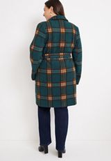 Plus Size Teal Plaid Belted Wrap Coat, C2666, small
