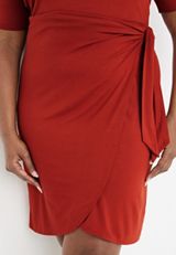 Plus Size 24/7 Solid Wrap Mini Dress, C1093, small