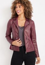 Berry Faux Leather Jacket, C1376, small