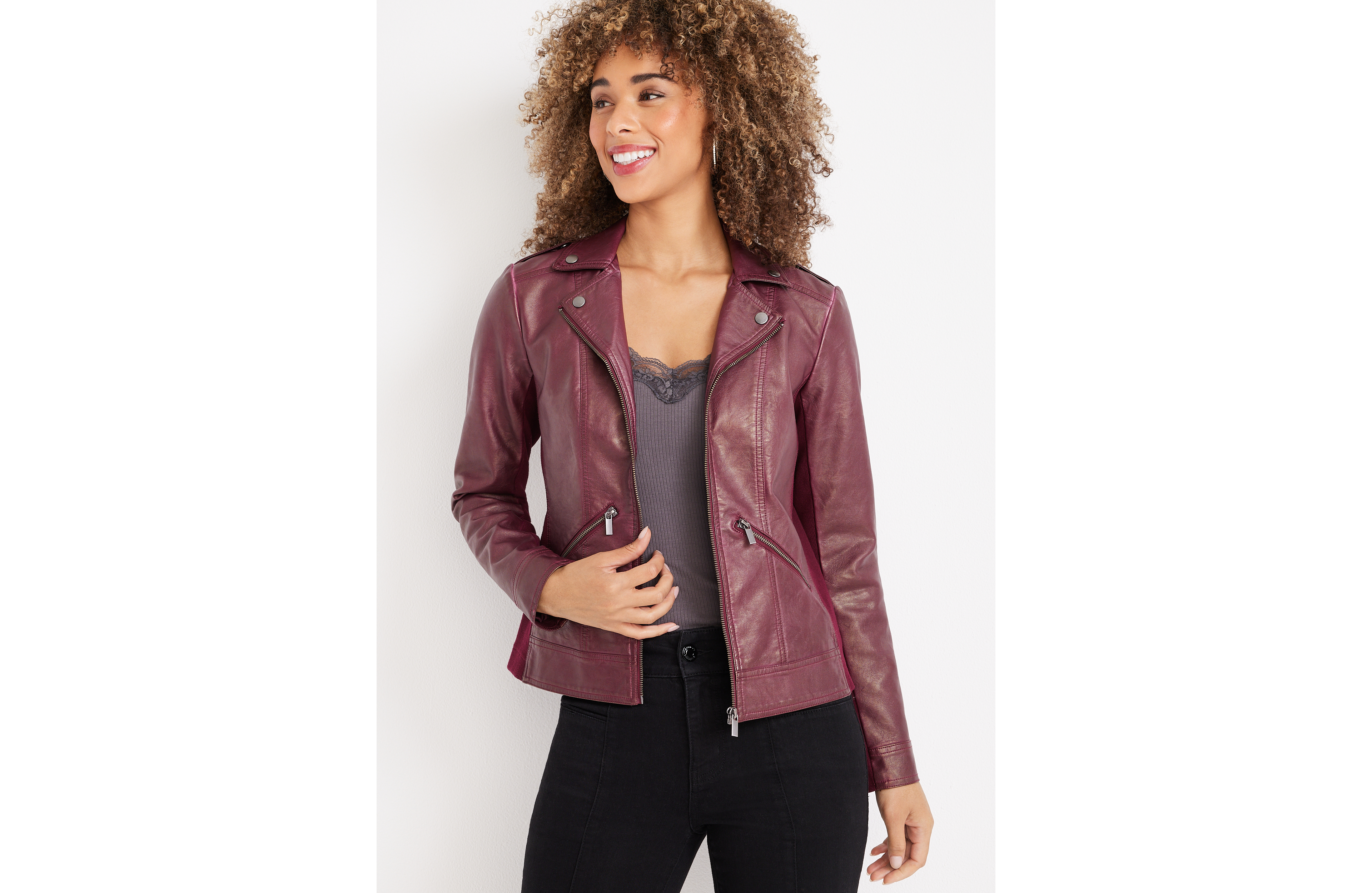 Berry Faux Leather Jacket
