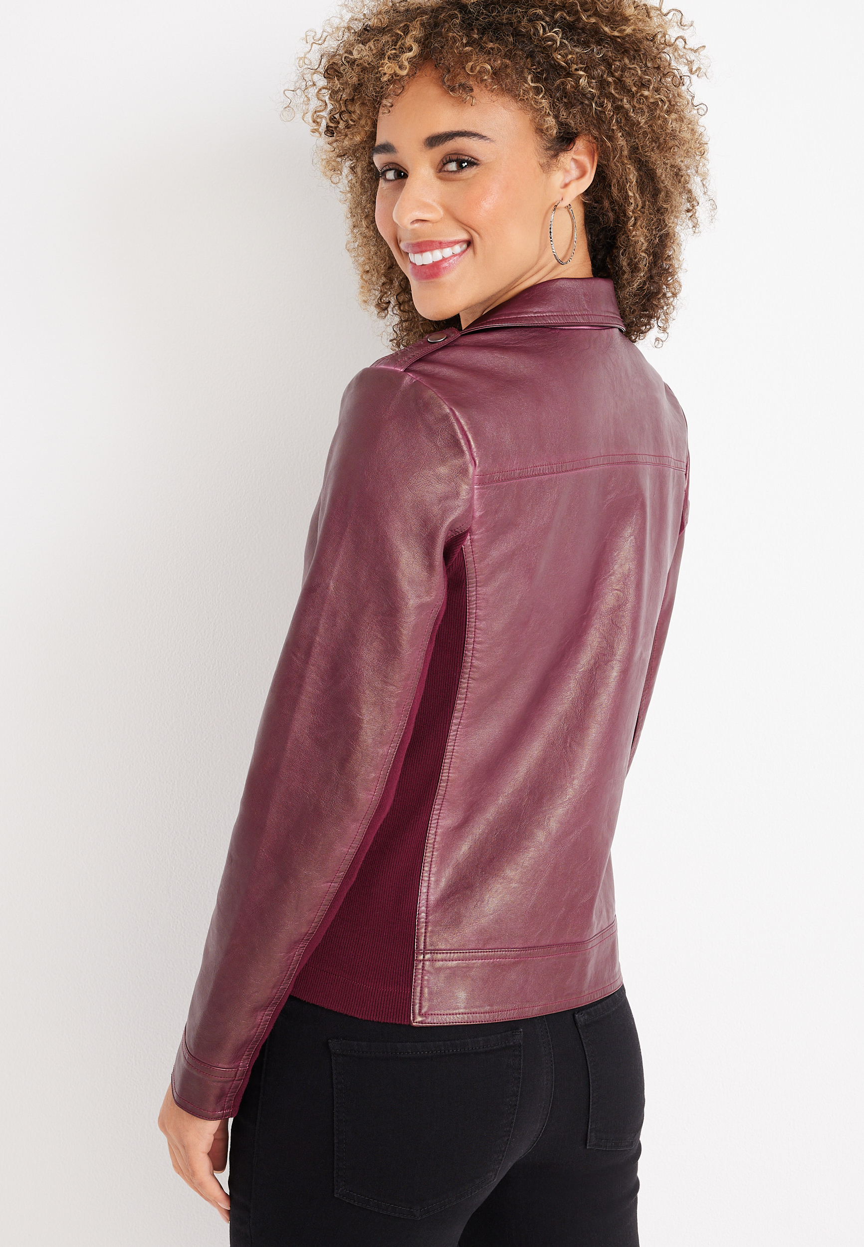 Berry Faux Leather Jacket, C1376, large