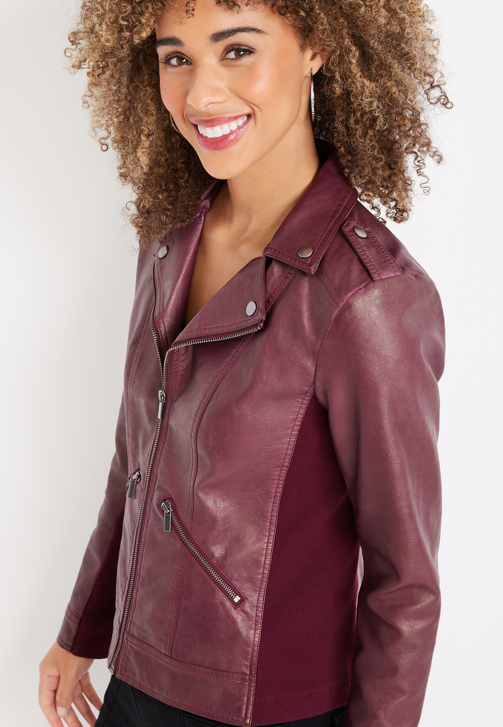 Berry Faux Leather Jacket, C1376, large