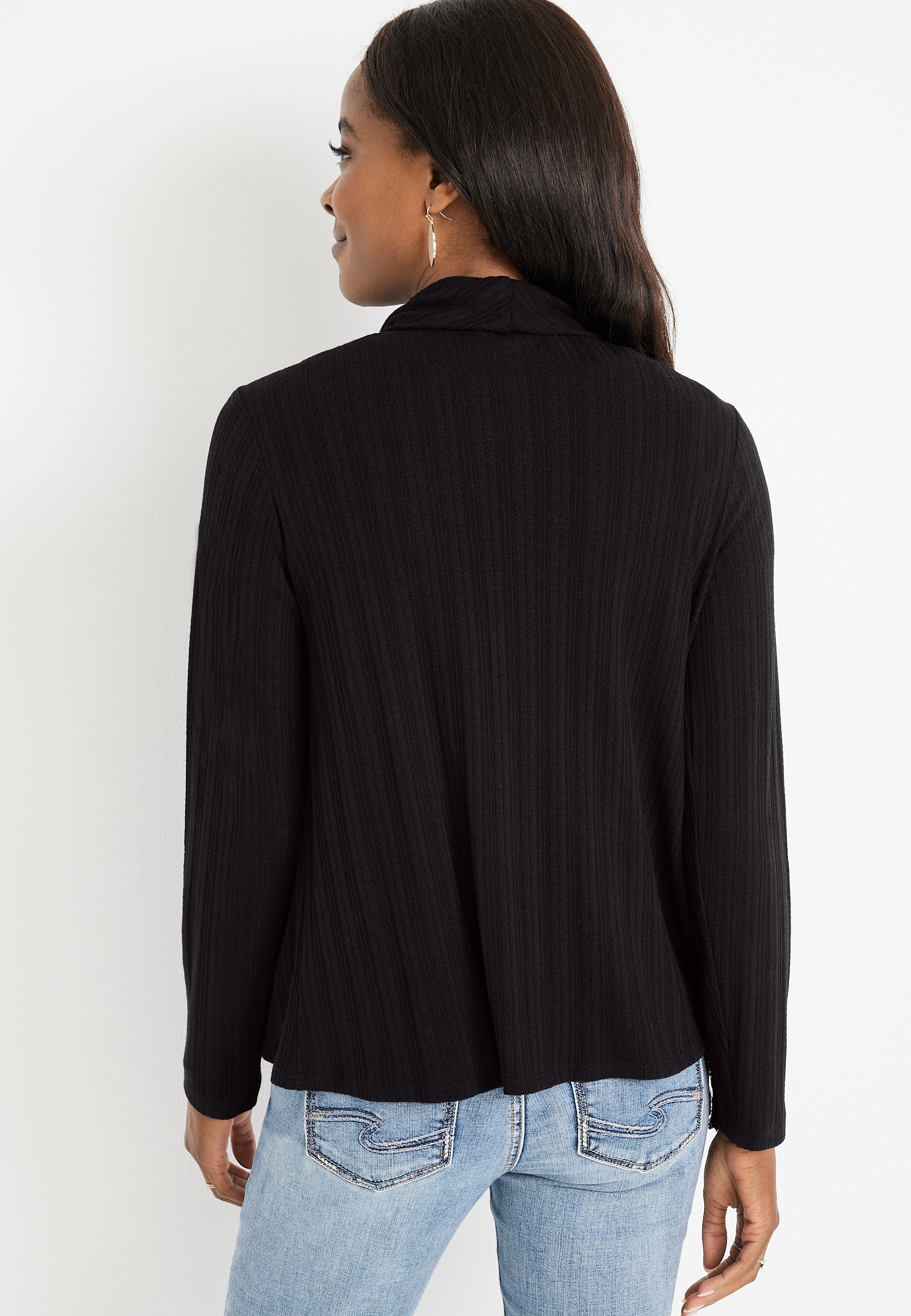 Double Button Wrap Cardigan, BLACK, large