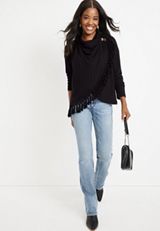 Double Button Wrap Cardigan, BLACK, small