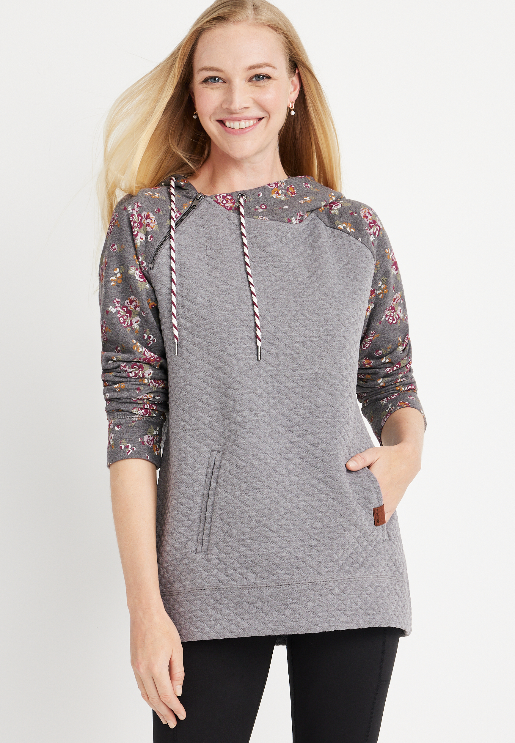 Chalet Floral Zip Neck Fleece Sweatshirt | maurices