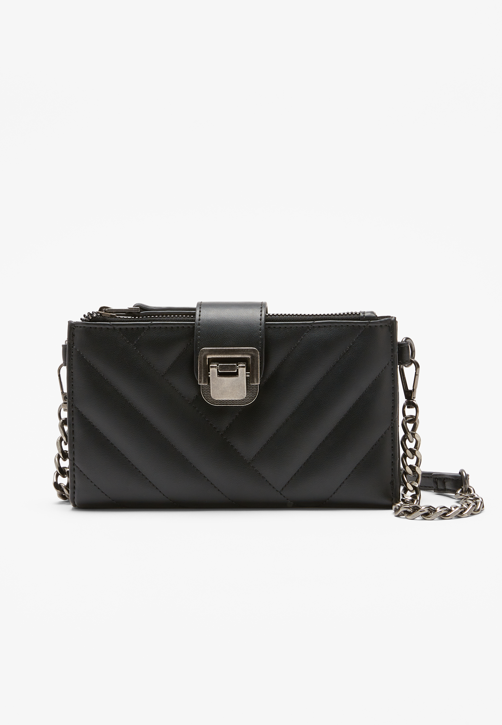 Black Quilted Chain Strap Crossbody Bag maurices