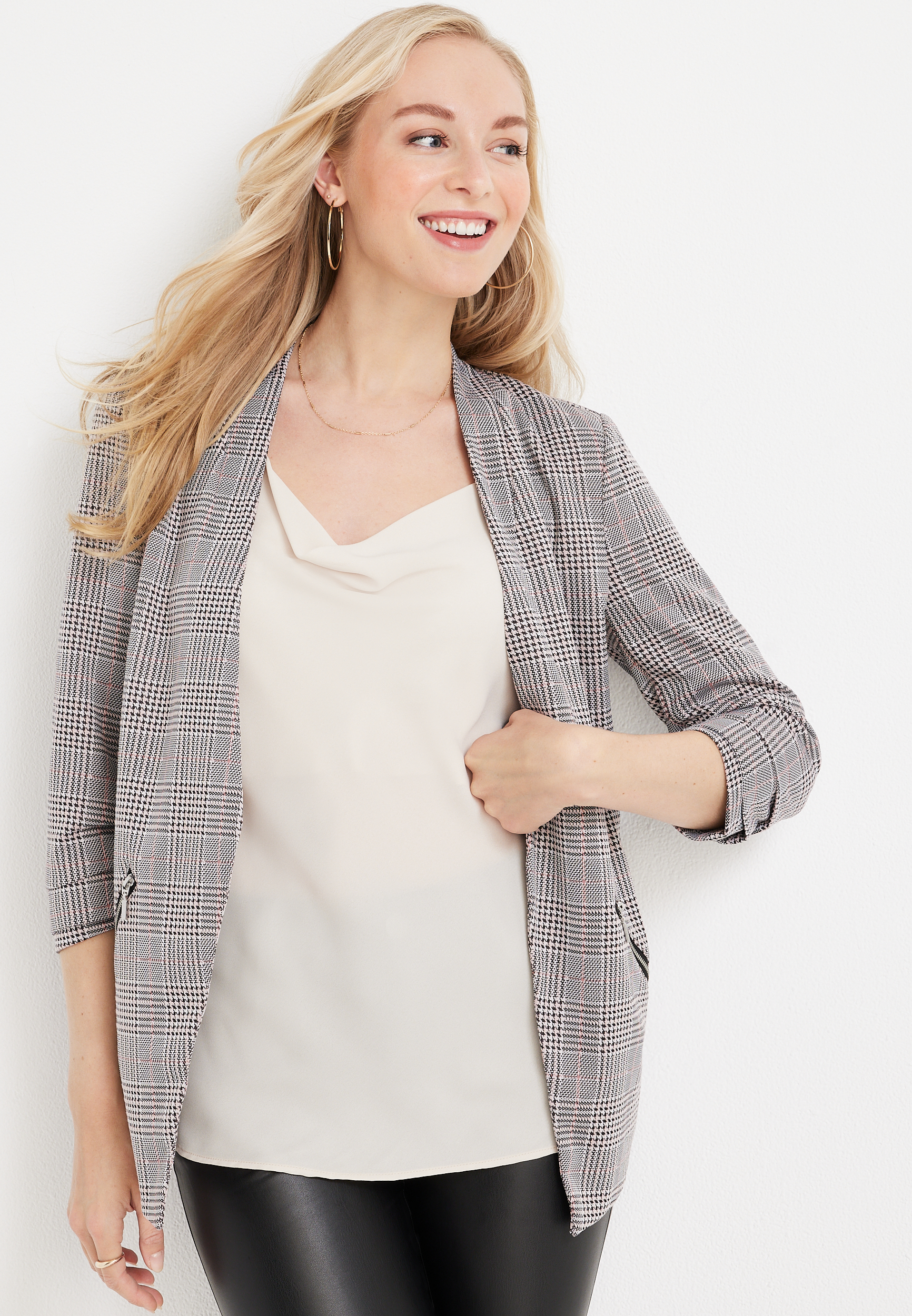 Ever Go Pink Plaid Blazer | maurices