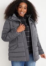 Plus Size Cinched Waist Puffer Jacket, , small