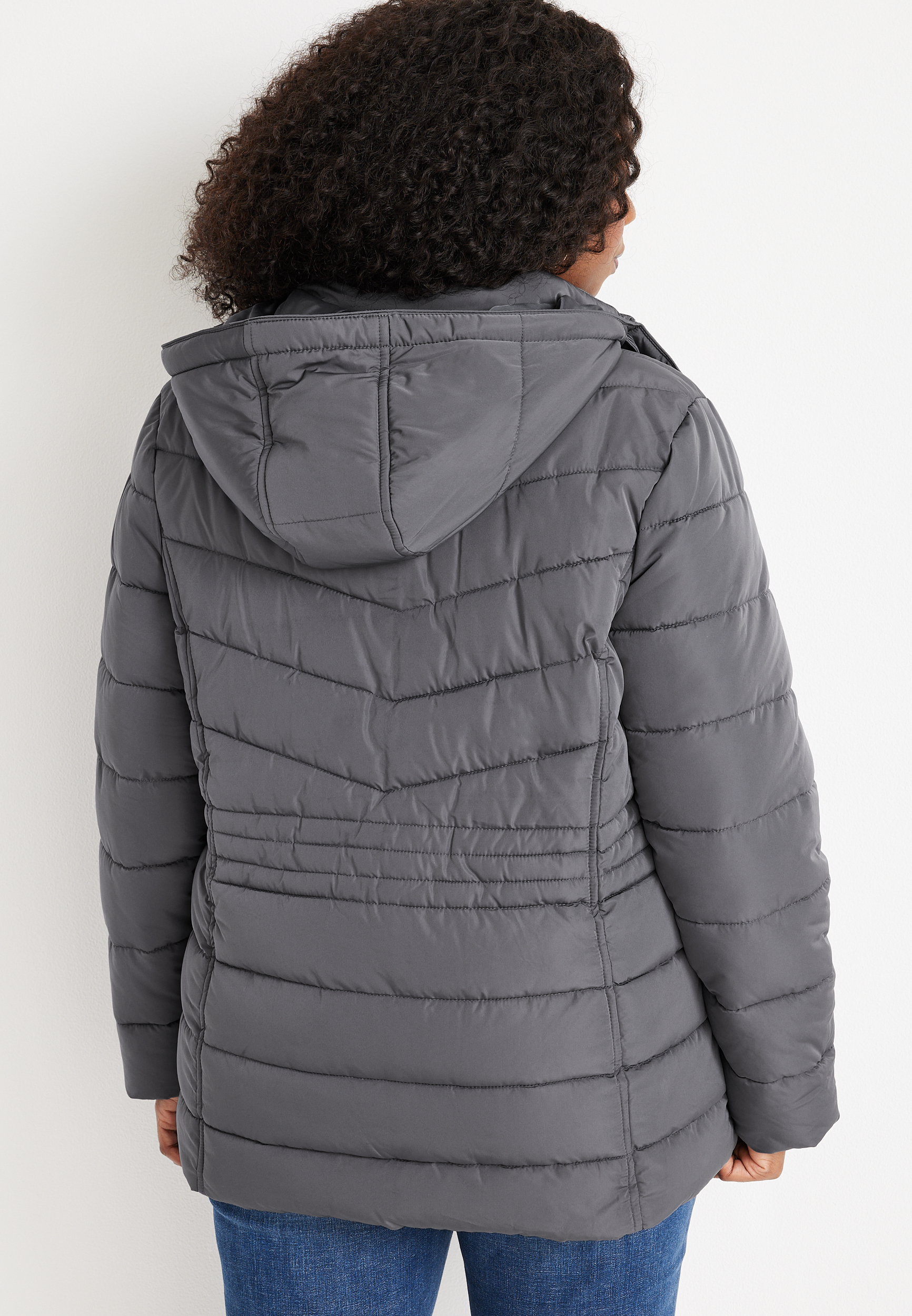 Plus Size Cinched Waist Puffer Jacket, , large