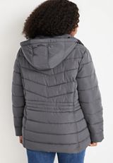Plus Size Cinched Waist Puffer Jacket, , small