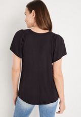 Solid Smocked Flutter Sleeve Tee, C106, small