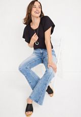 Solid Smocked Flutter Sleeve Tee, C106, small