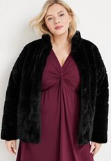Plus Size Black Faux Fur Jacket, BLACK, small
