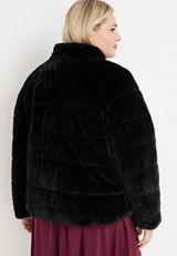 Plus Size Black Faux Fur Jacket, BLACK, small