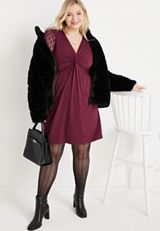 Plus Size Black Faux Fur Jacket, BLACK, small