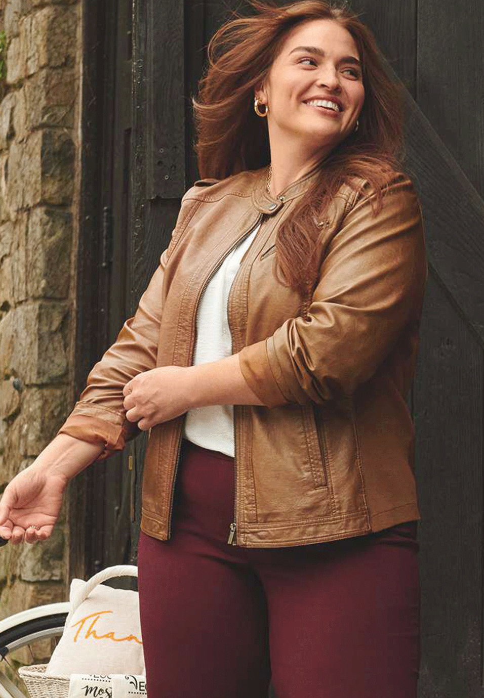plus size cognac leather jacket